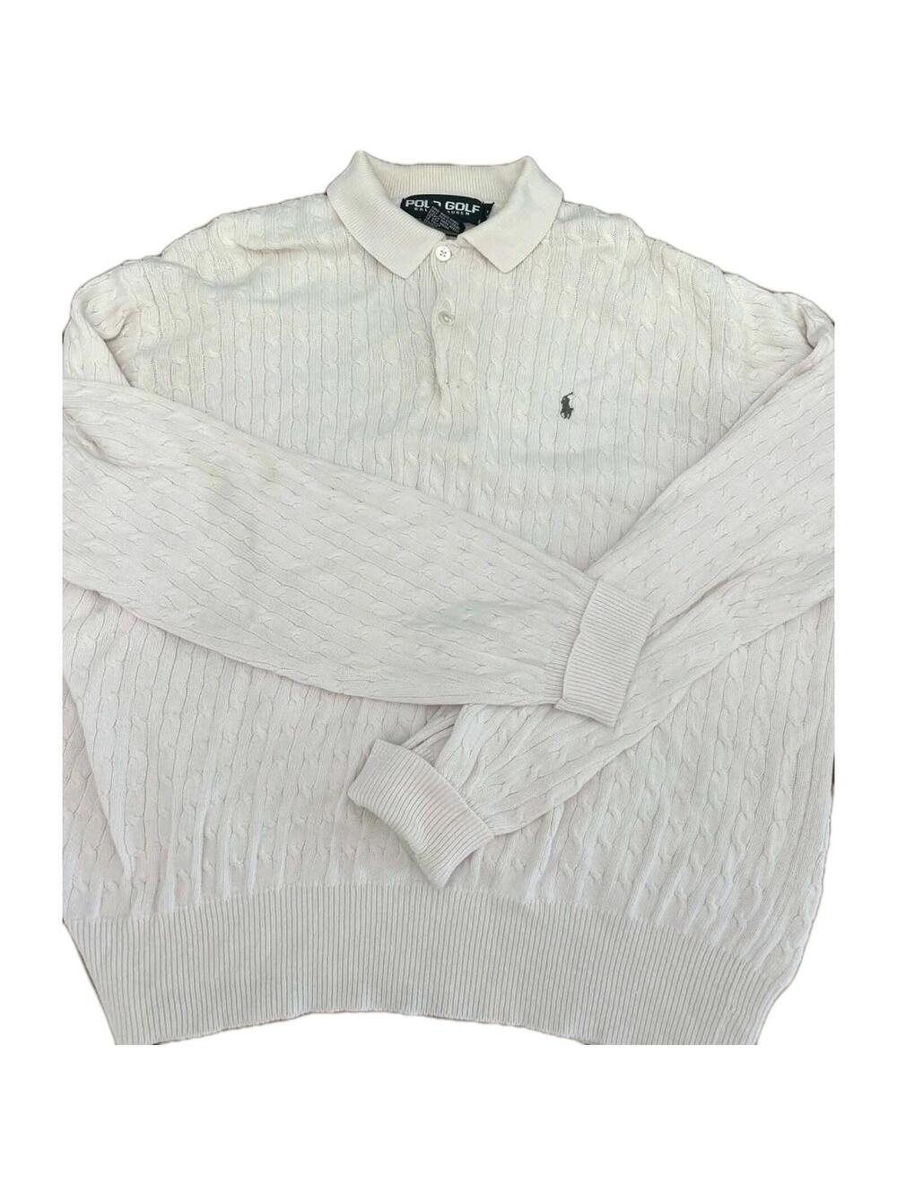 Polo Golf Ralph Lauren Cream Cable-Knit Polo Sweater Men’s Size L